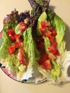 avocado, red pepper in lettuce. Gourmet, right?  (not shown: brisket)